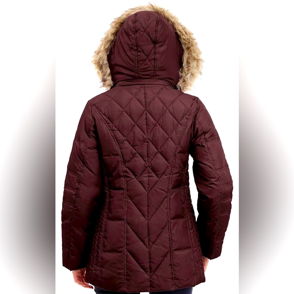 LONDON FOG Women's Diamond Quilted Down Coat. Color: Burgundy. Size: Small. - Picture 2 of 12